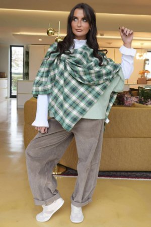 Roberta Plaid Brushed Cotton Drape Cape Clover
